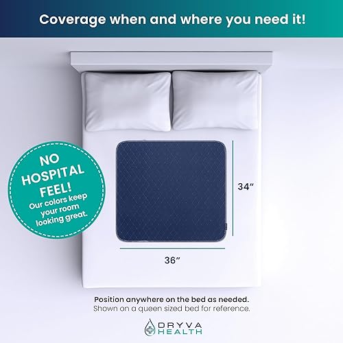Miniatura 3 de DRYVA HEALTH Almohadillas lavables  34 x 36 pulgadas (paquete de 4)  Azul marino  Oculta manchas, almohadillas de cama impermeables y reutilizables
