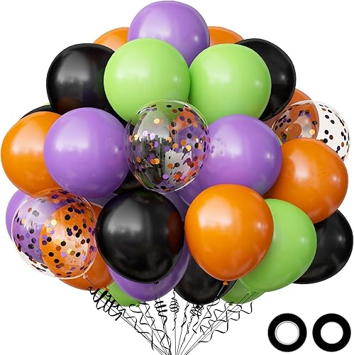 Miniatura 8 de 62 globos de fiesta de Halloween, globos de confeti negro, naranja, morado, verde, de 12 pulgadas, para niños, Halloween, cumpleaños, despedida de