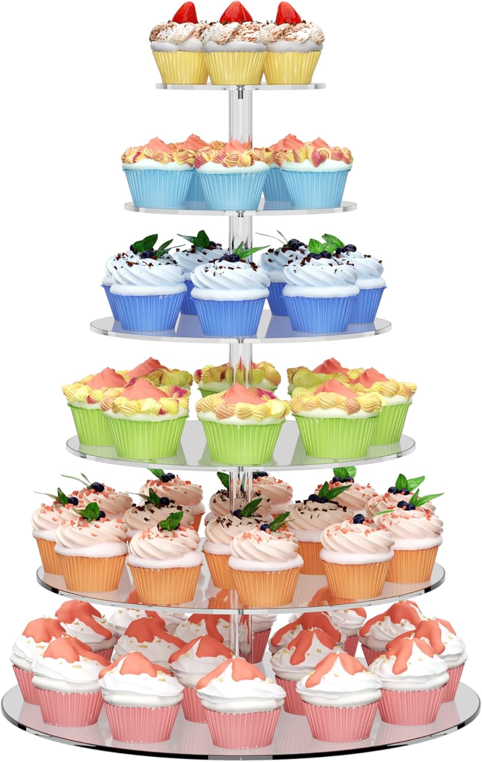 6 Tier Large Acrylic Round Cupcake Stand, Clear Wedding Cupcake Tower Stand, Cupcake Tier Stands for Dessert Table, Tiered Cupcake Holder Stand, Cupcake Display Stand
