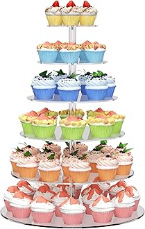 6 Tier Large Acrylic Round Cupcake Stand, Clear Wedding Cupcake Tower Stand, Cupcake Tier Stands for Dessert Table, Tiered Cupcake Holder Stand, Cupcake Display Stand for Birthday Party