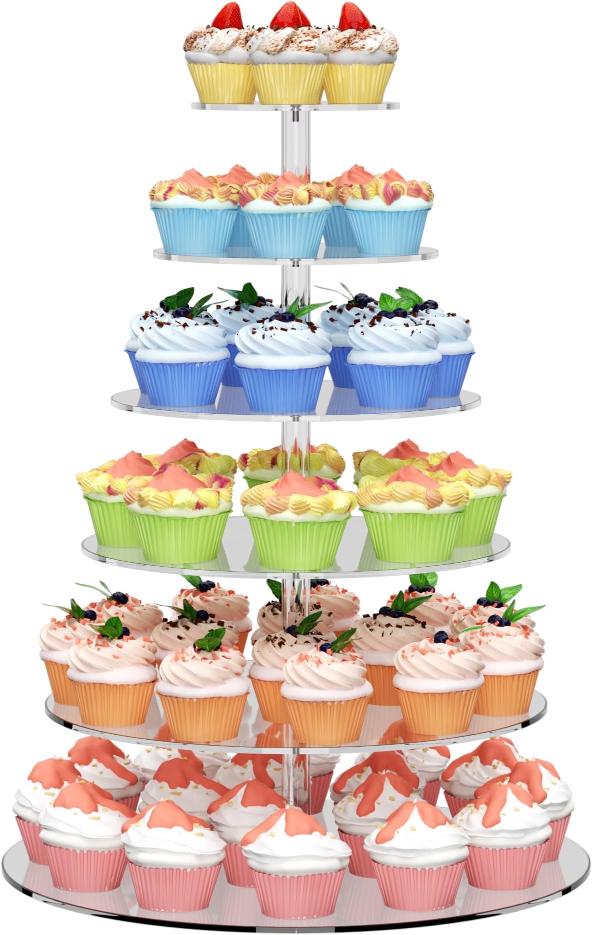 6 Tier Large Acrylic Round Cupcake Stand, Clear Wedding Cupcake Tower Stand, Cupcake Tier Stands for Dessert Table, Tiered Cupcake Holder Stand, Cupcake Display Stand