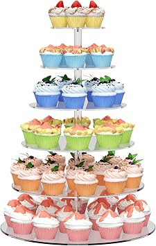 6 Tier Large Acrylic Round Cupcake Stand, Clear Wedding Cupcake Tower Stand, Cupcake Tier Stands for Dessert Table, Tiered Cupcake Holder Stand, Cupcake Display Stand