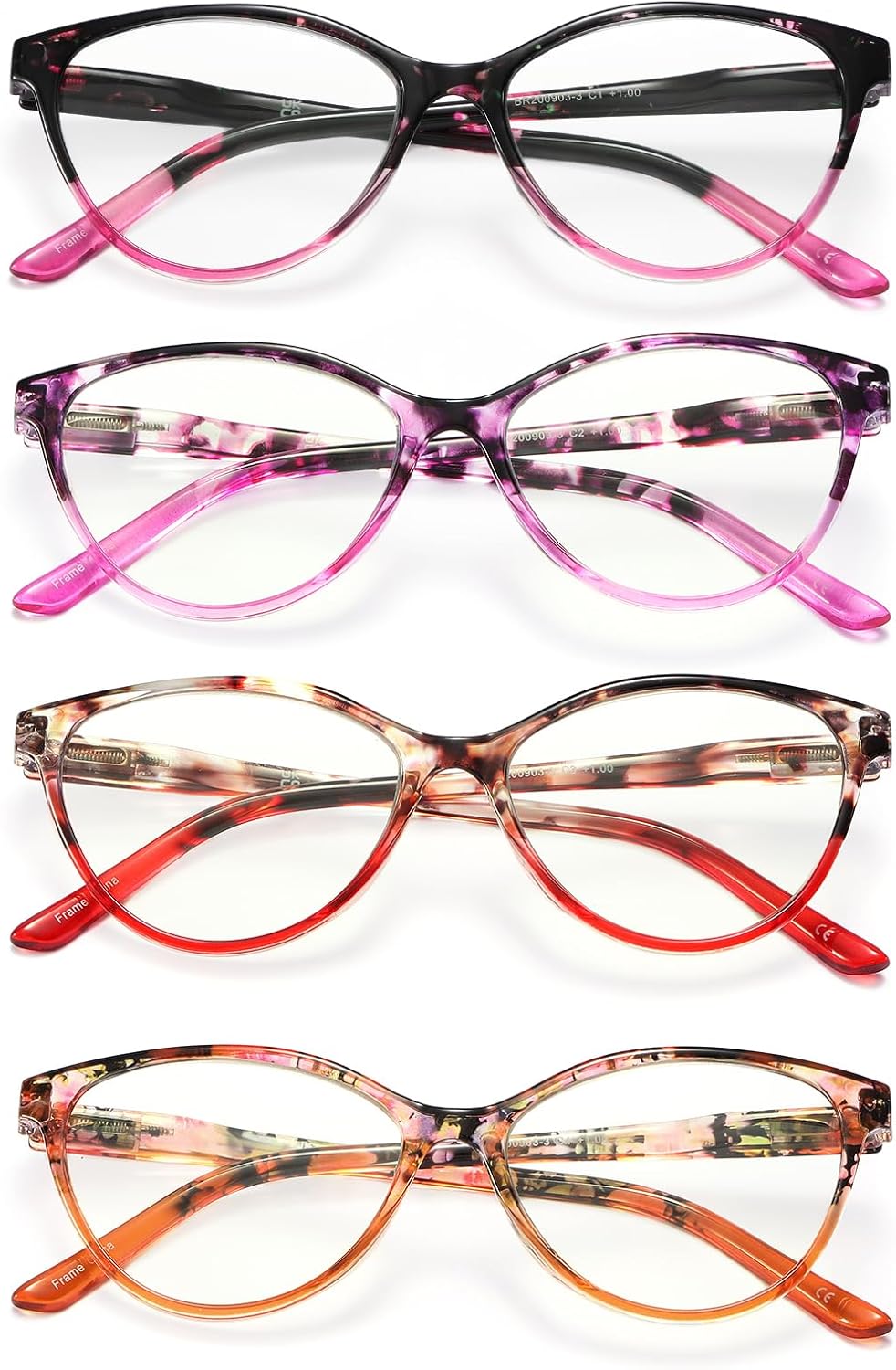 Reading Glasses for Women feature lightweight anti-blue light lenses, spring hinges, cat-eye frames, anti-fatigue protection, UV resistance, and a classic and fashionable appearance(1.00x)