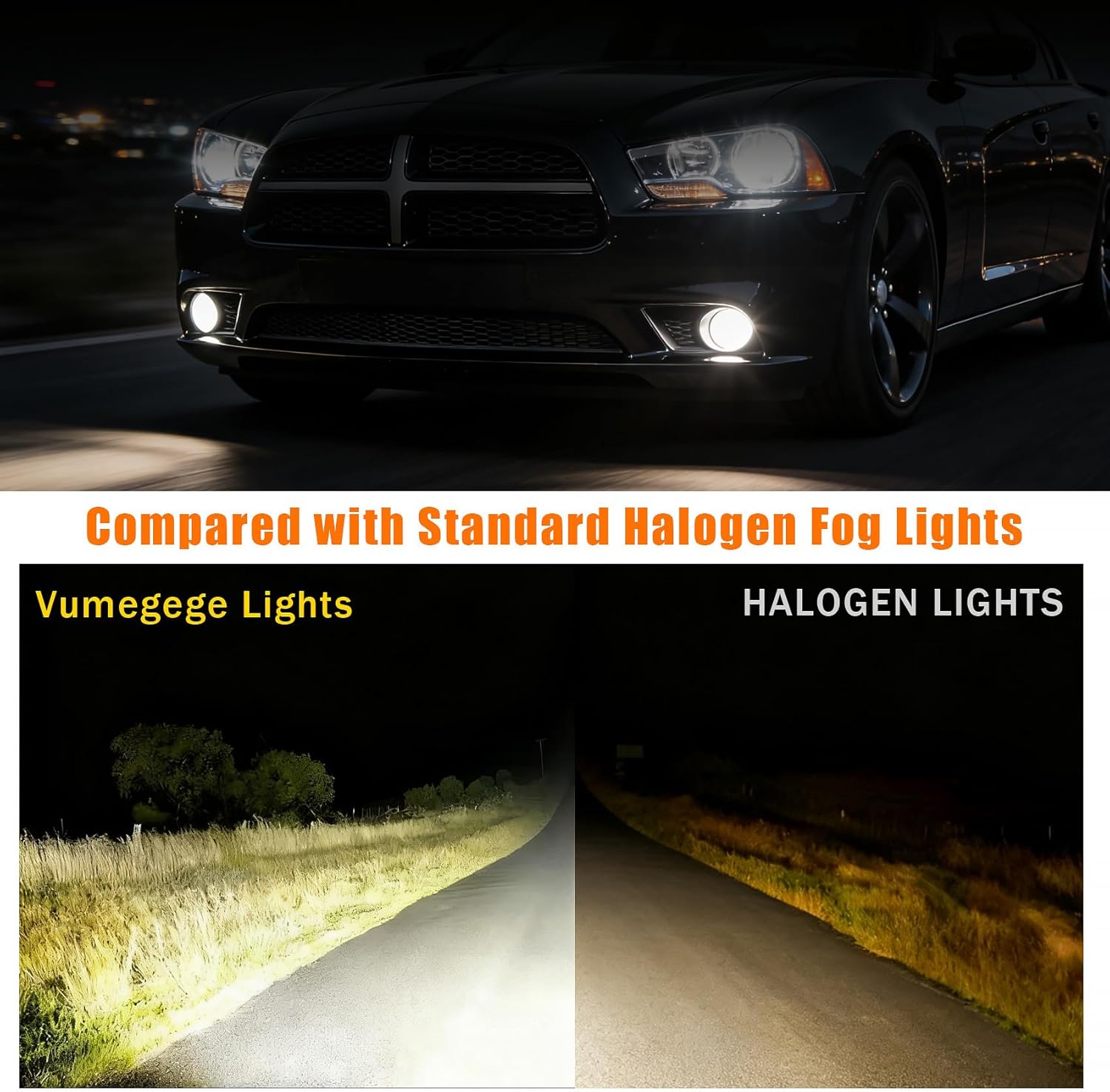 Professional Fog Light Assembly, Clear Waterproof Front Bumper Driving Lamps Kit Compatible with 07-09 Dodge Charger/ 08-10 Challenger/ 05-08 Grand Caravan/ 07-09 Caliber DOT Approved