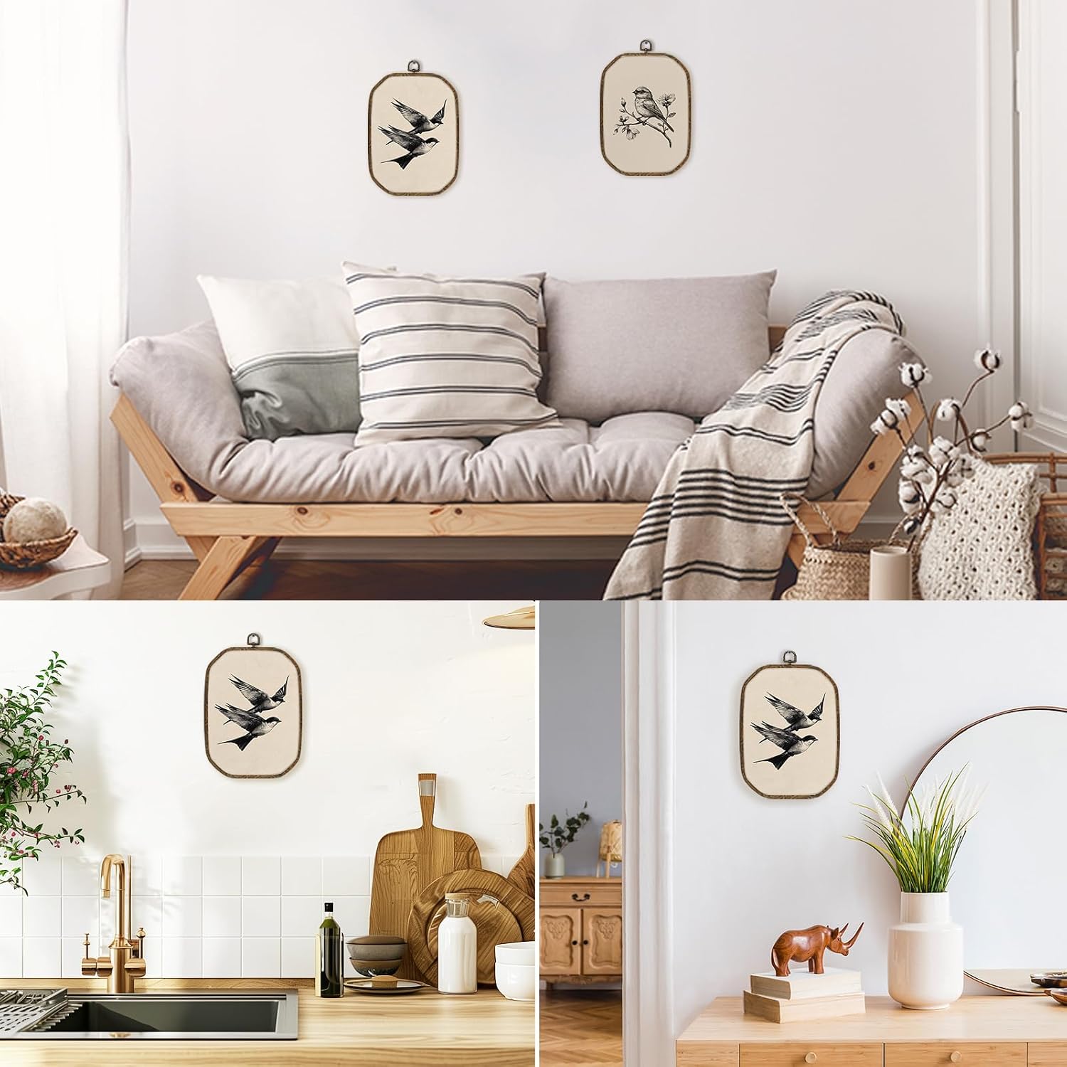 dvhdajed Antique Swallow Birds Wall Art Decor, Vintage Classic Flying Bird Framed Canvas Art, Rustic Flying Swallow Birds Octagon Wall Hanging Decor for Bedroom Bathroom Living Room,10.2x7 Inch image 5