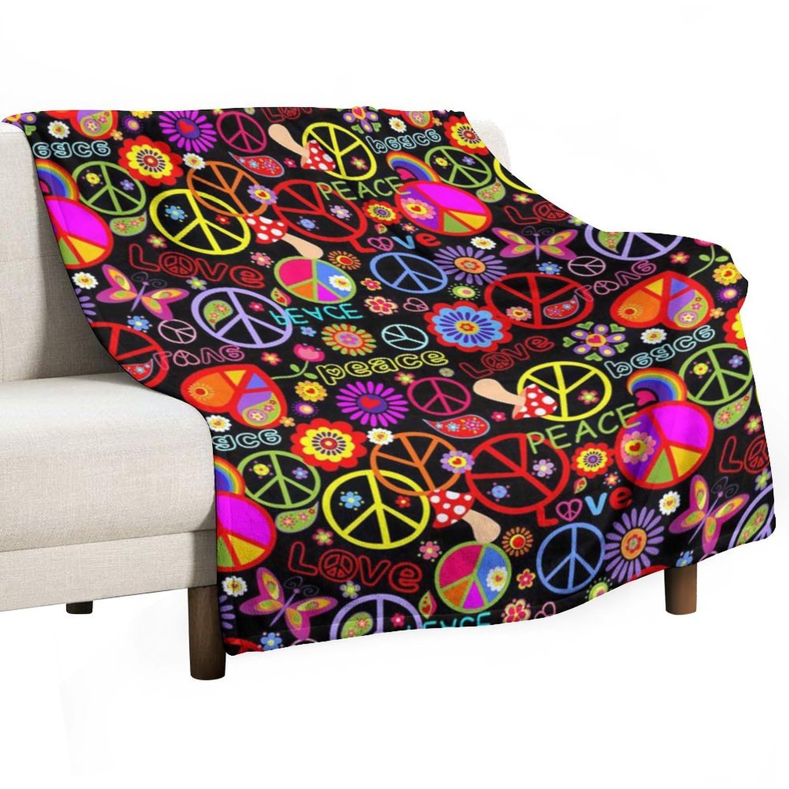 Hxwokrum Flannel Blanket, Peace And Love Throw Blanket for Couch Sofa Bed Office, Soft And Comfortable Without Pilling