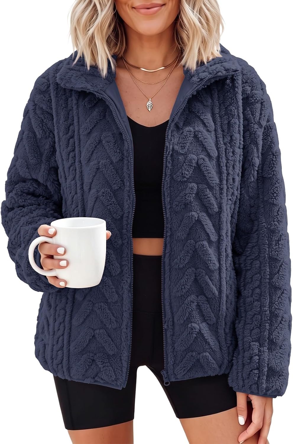  Winter Fleece Jacket for Women 2026 Zipper Casual Coat with Pockets thumbnail