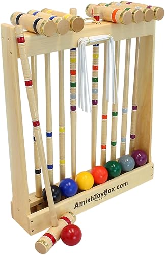 Amish artesanía Deluxe 8 jugadores Croquet Juego, madera de arce