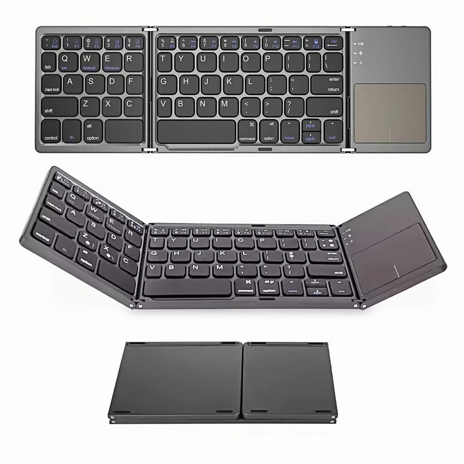 Guiheng Foldable Bluetooth Keyboard with Touchpad, Portable Wireless Keyboard Rechargeable Full Size Ultra Slim Pocket Folding Key Board for Android Windows iOS Tablet & Laptop-Grey-image-43