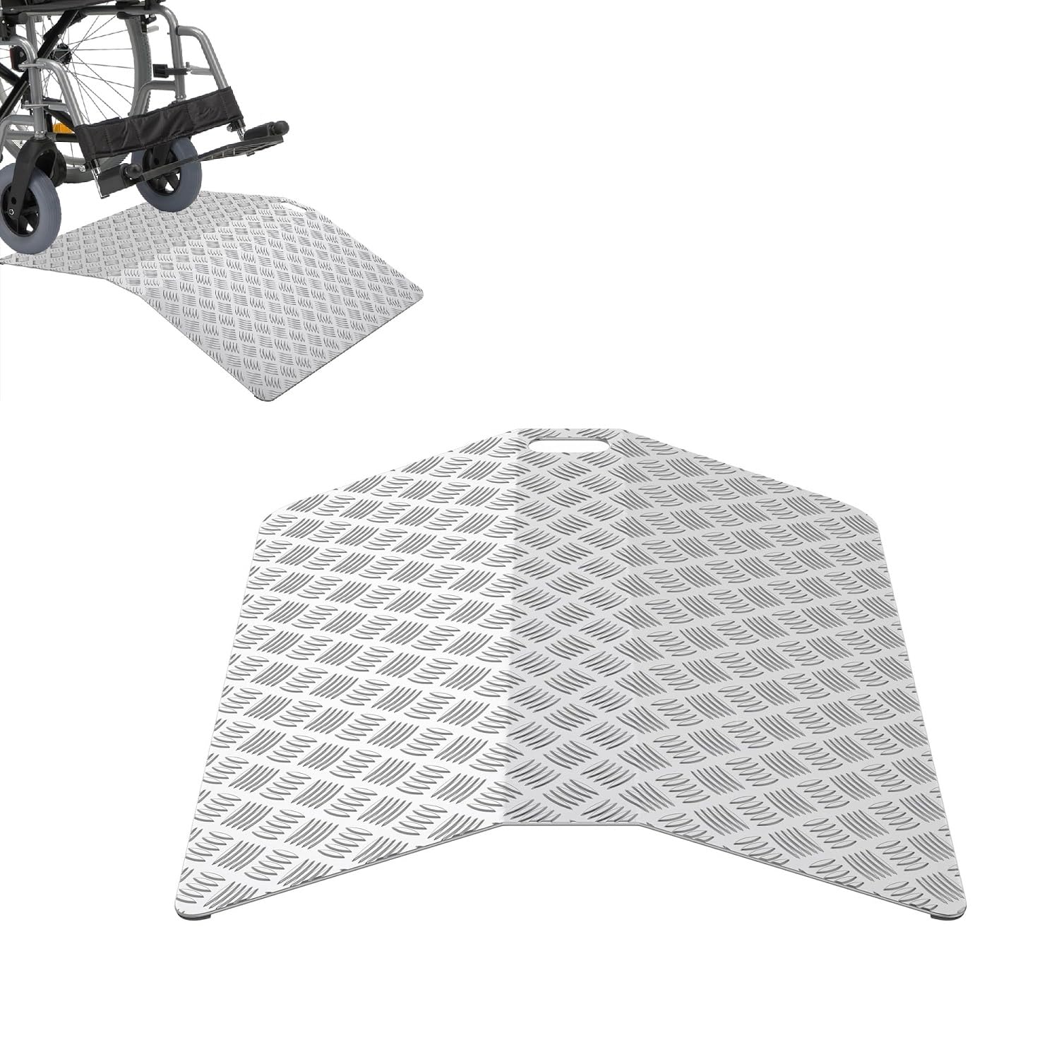 UISEBRT Rampe de seuil de porte, pour fauteuil roulant, en aluminium, antidérapante, portable, avec poignées, capacité de charge 270 kg (100 x 70 x 10 cm)