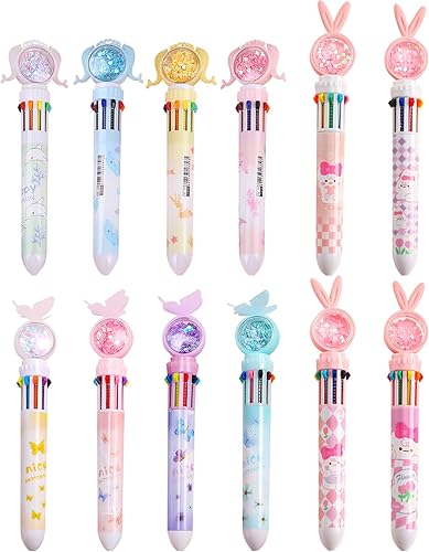 Lindos bolígrafos multicolores, bolígrafos de gel retráctiles de mariposa de color 10 en 1, bolígrafos de colores para niñas y niños, suministros de