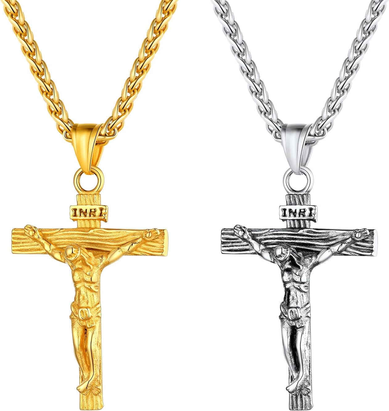 U7 Cross Crucifix Pendant Necklaces (Gold+Steel)