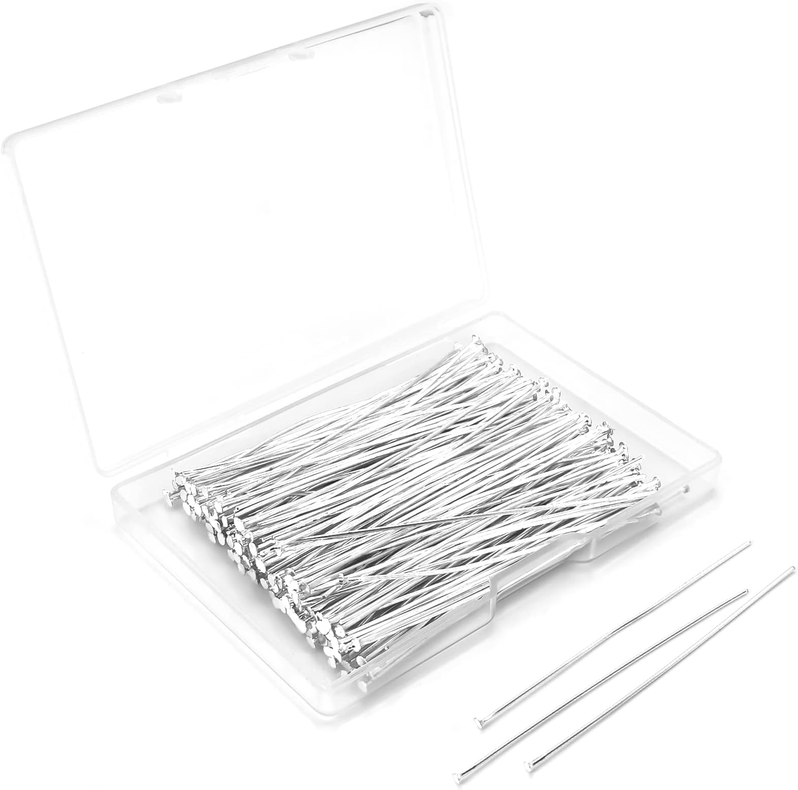 200 Pcs 70mm/2.76 Inch 21 Gauge Head Pins for Jewelry Making Straight Eye Ball Pin for DIY Christmas Styles Craft Earring Bracelet Necklace Pendant Making (Head Pins,Sliver Color)