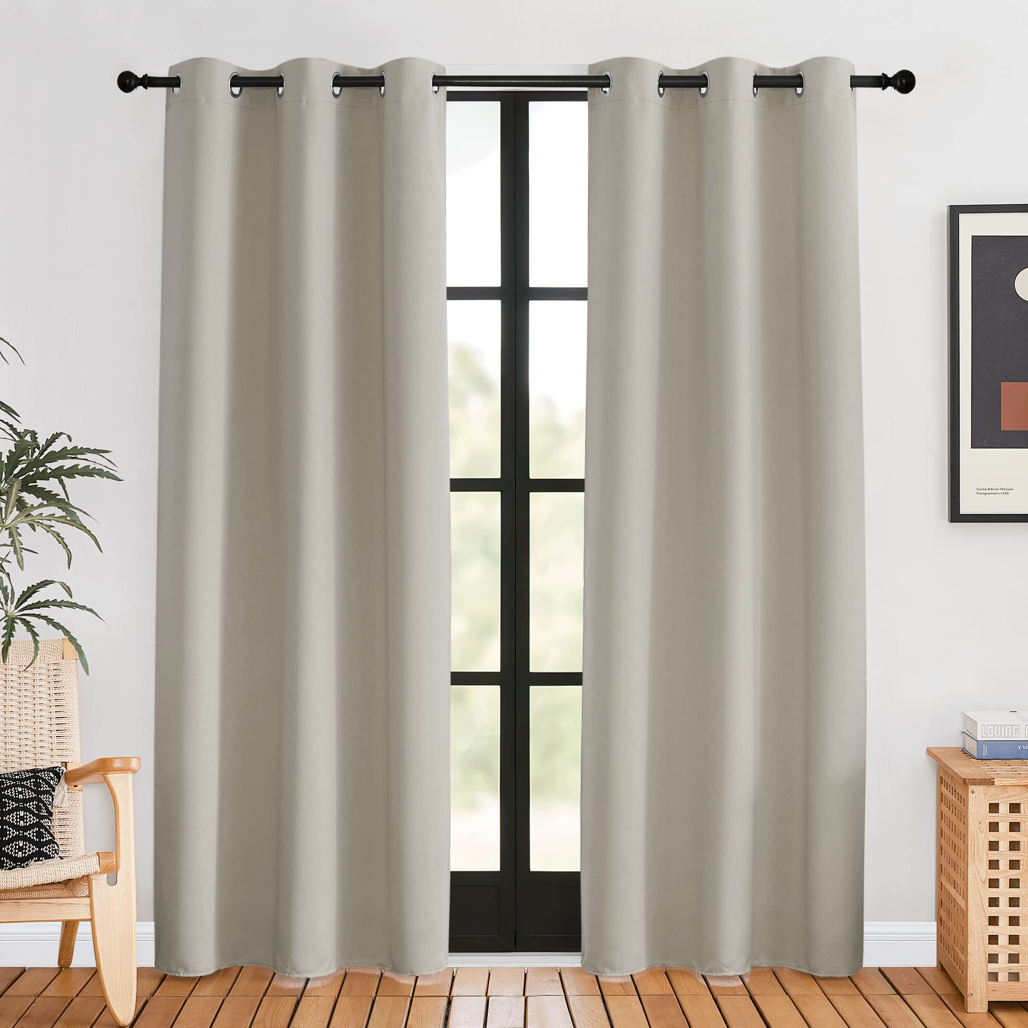NICETOWN Blackout Curtains for Bedroom, Natural, 42 W by 80 L, Set of 2, Thermal Insulated Curtains & Drapes with Grommet Top for Living Room, Privacy Window Treatment Draperies