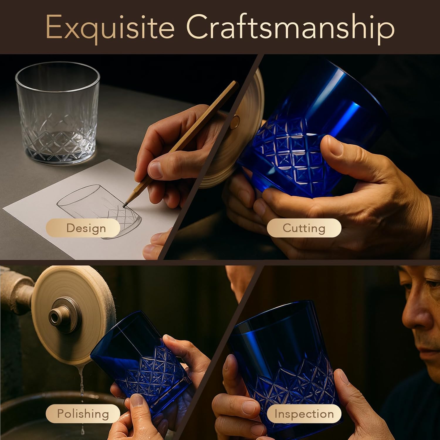 Edo Tokyo Kiriko Style Whiskey Glass – Handmade Crystal Tumbler for Bourbon, Scotch & Cocktails | Cut Glass Design, 8.5Oz | Japanese Old Fashioned Glass, Gift for Men&Women - Image 8