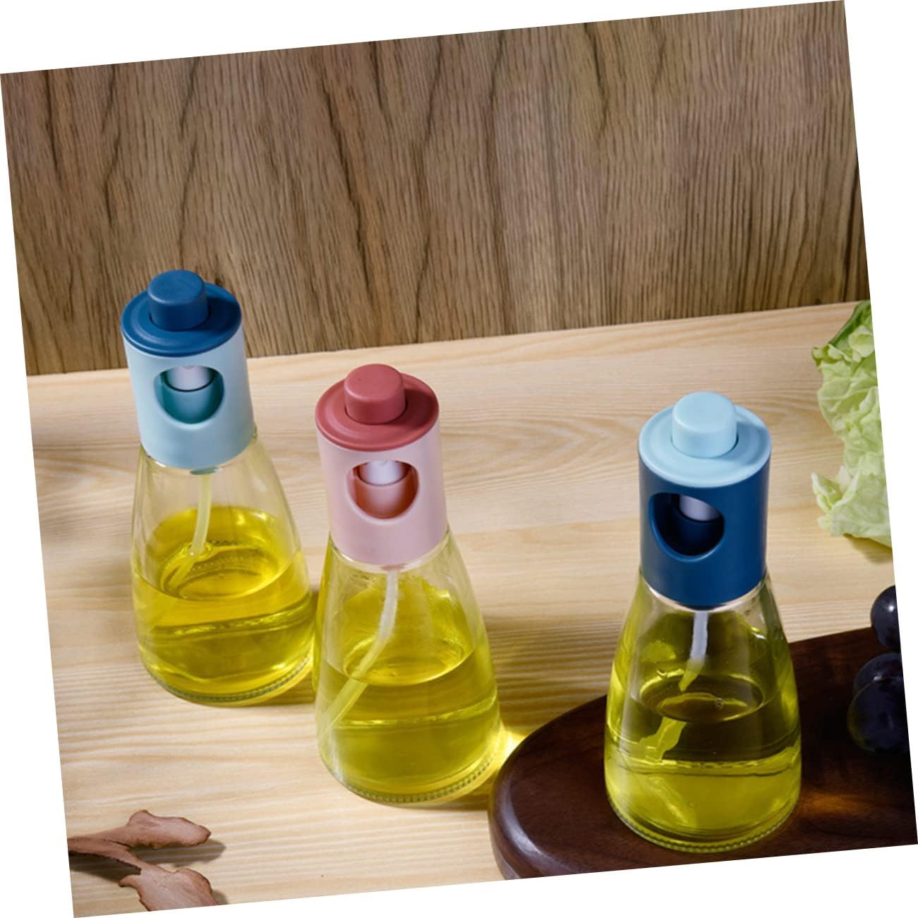 VALICLUD 2Pcs Press Type Oil Sprayer Bottles for Kitchen Cooking Even Spray Control Leak Glass Dispenser with Lid Suitable for Soy Sauce and Low Calorie Healthy Diet