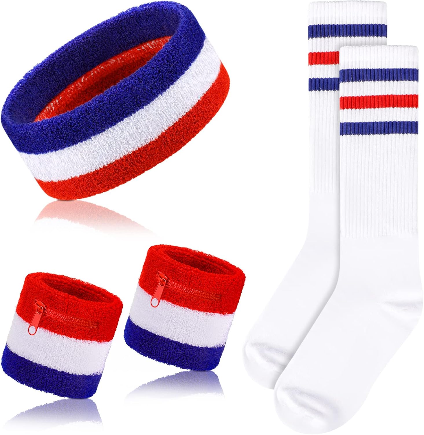5 Pieces Striped Sweatbands and Striped Socks Set Includes 1 Set Wrist Sweatbands Headbands and 1 Pair High Tube Socks Striped Sports Headbands Set for Men Women Running Yoga Basketball Sports : Sports & Outdoors