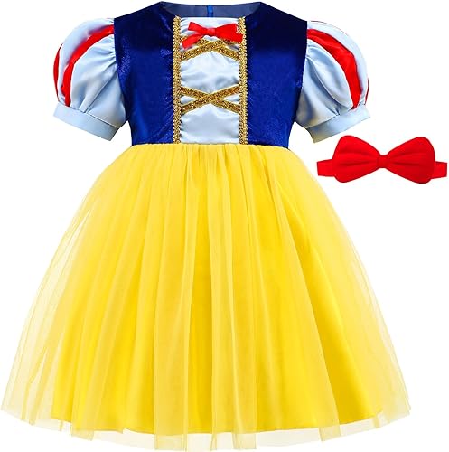 Princess Snow White Costumes for Toddler Girls,Princess Snow White Dress for Kids,Birthday Halloween Party Dress Up
