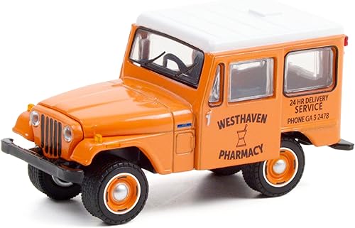 Miniatura 2 de Greenlight 35200 B - Modelo de auto fundido a troquel serie 9 1/64 con cuello azul, naranja con parte superior blanca, modelo 1974 DJ-5