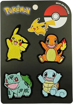 Set of 4 Pokemon Patches Starter Original First Generation Embroidered Iron on Applique