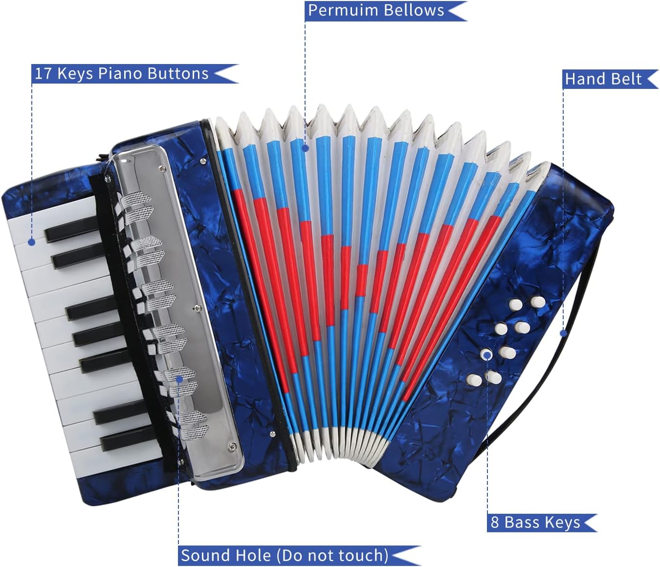 Kids Accordion Entry Level Piano Accordion 17 Key 8 Bass Beginner