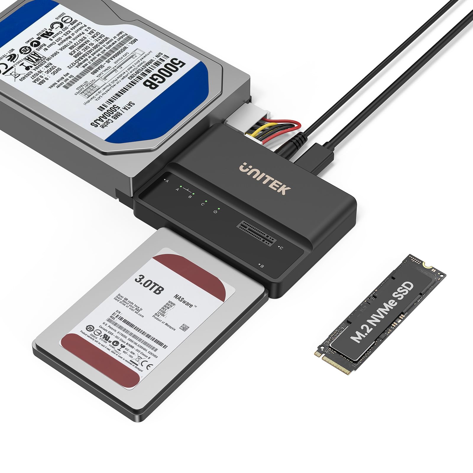 Unitek Boîtier IDE M2 NVME SATA, 3-en-1 Portable sans Outil 10Gbps PCIe3.1a M.2 SATA3.1 IDE100 Adaptateur Externe USB 3.2 Lecteur de Disque Dur USB 3.2 NVME SSD 2,5 " / 3,5 " SATA ID