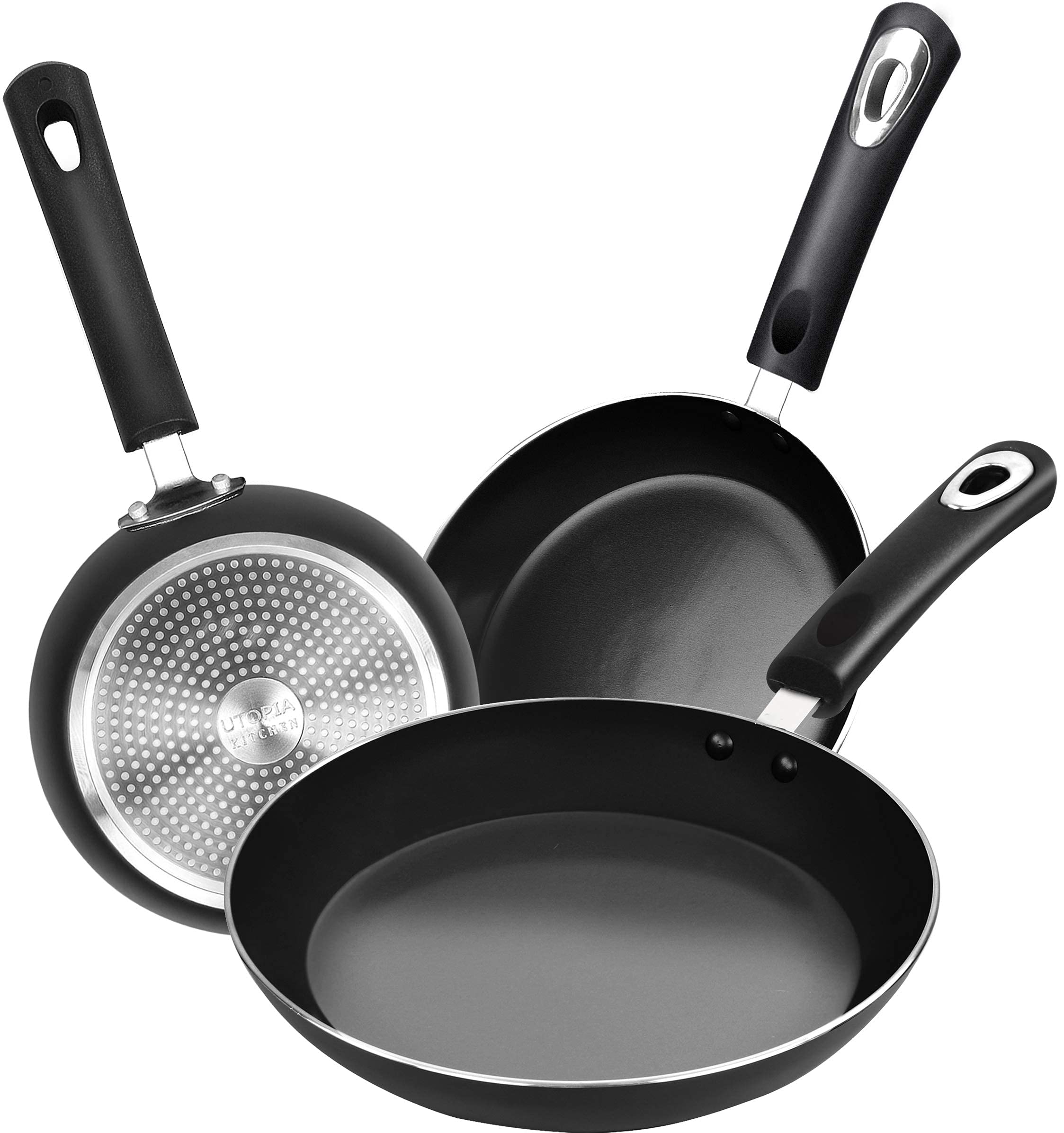 Utopia KitchenNonstick Frying Pan Set - 3 Piece Induction Bottom - 8 Inches, 9.5 Inches and 11 Inches - (Black)