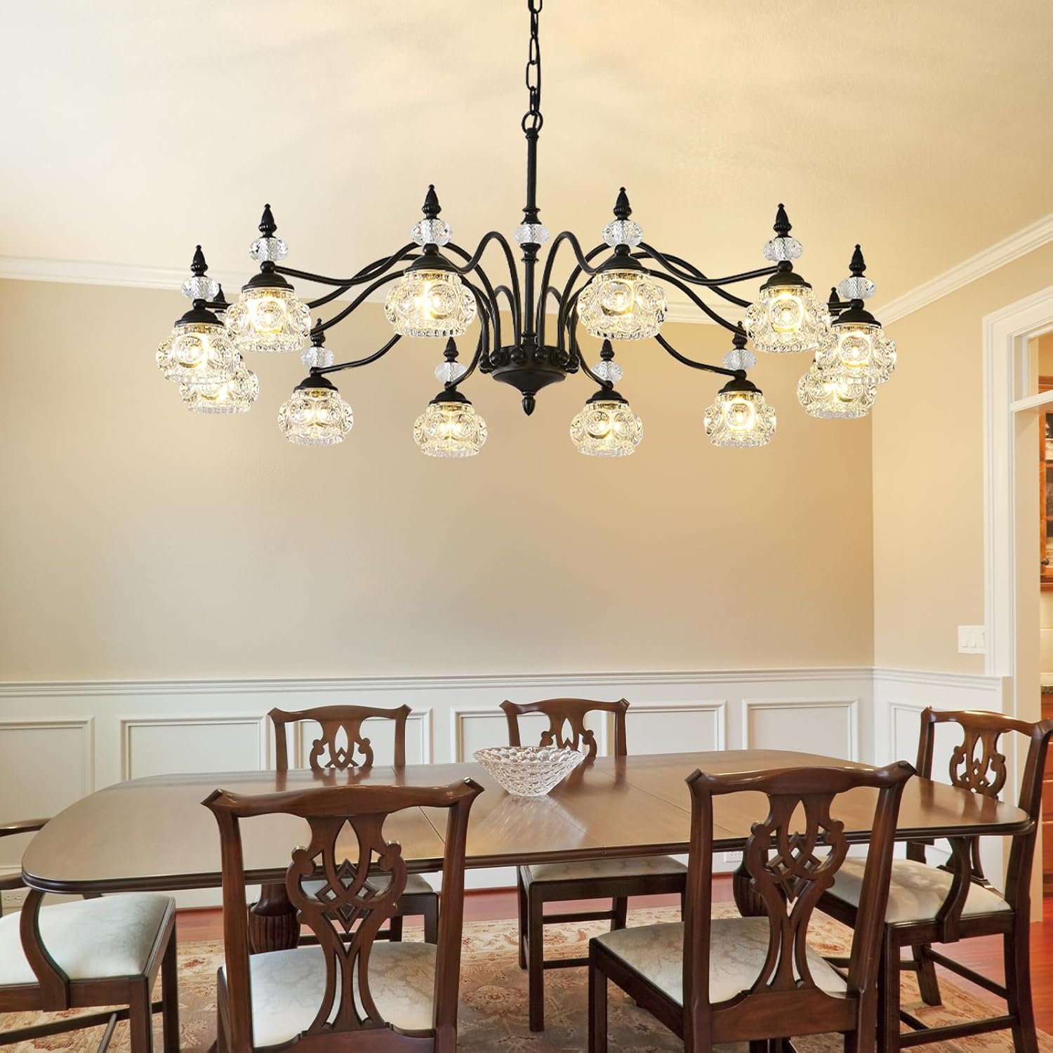 42 Inch Vintage Chandelier, 12-Light Crystal Chandeliers for Dining Room, Vintage Light Fixtures for Living Room, Kitchen Island, Foyer, Bedroom, Victorian Decor, G9