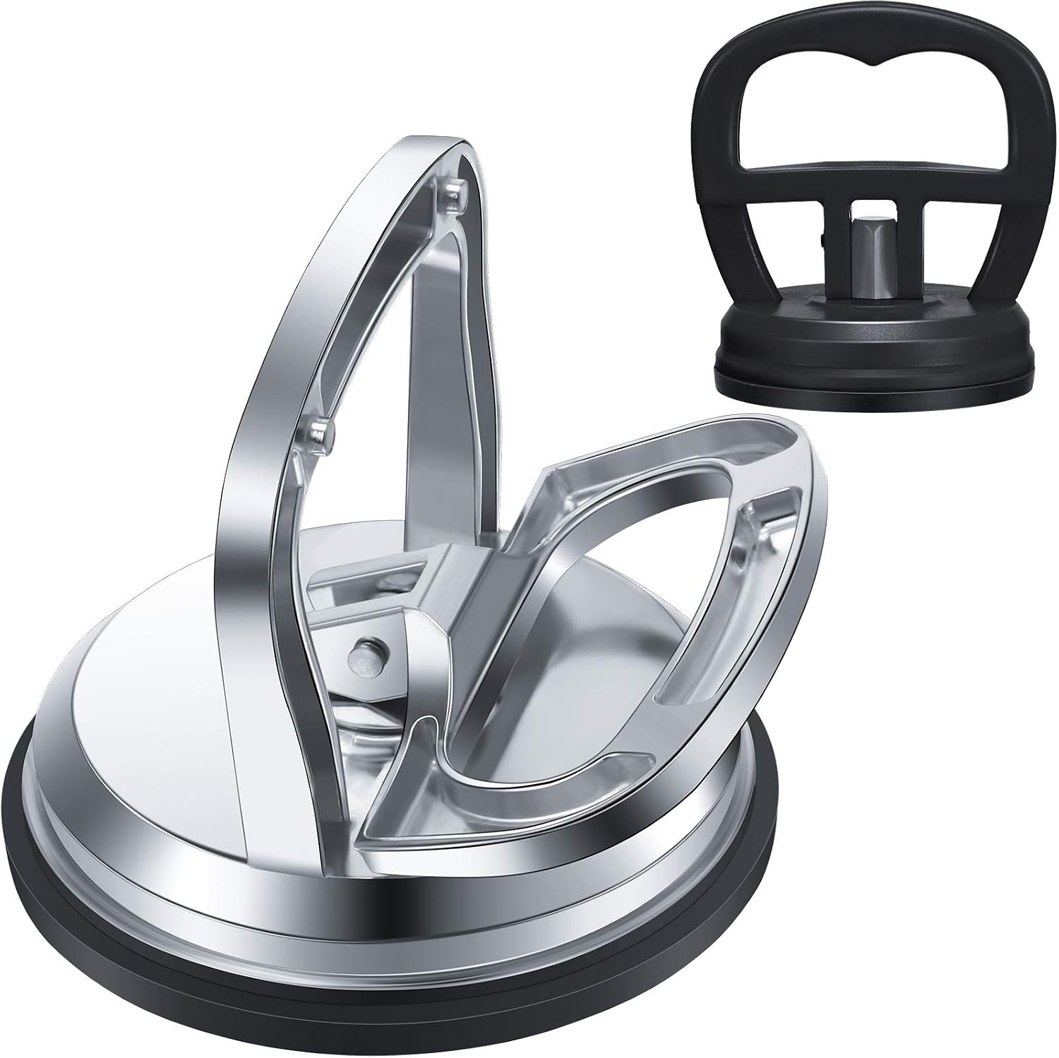 2 Pieces Suction Cups Dent Puller Handle Lifters Car Dent Puller Removers Glass Suction Cups Tiles Window Lifters with Handle for Car Dent Repair, Tiles, Mirror, 4.7 and 2.3 Inch (Silver, Black)