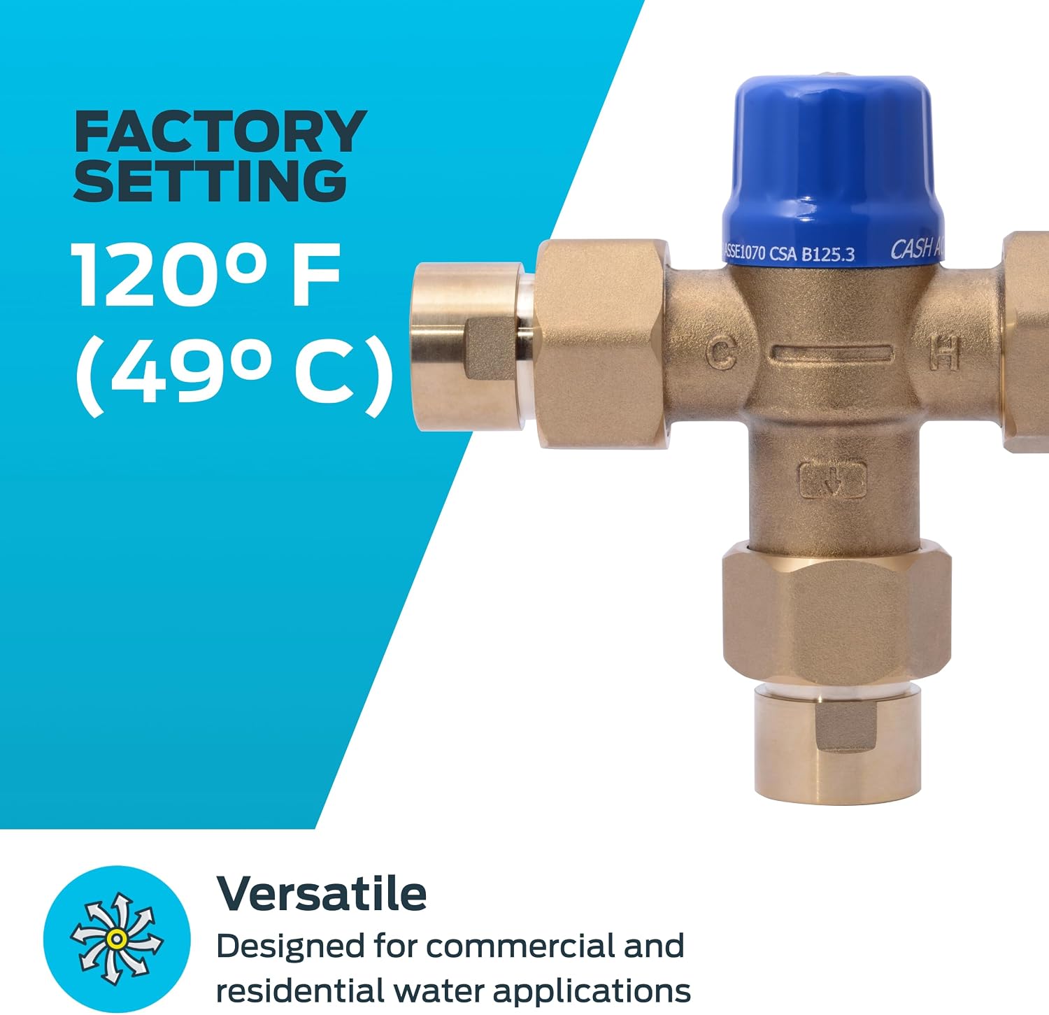 Cash Acme 3/4 Inch HG110-D FNPT Thermostatic Mixing Valve With Integral Checks, Brass Plumbing Fitting, 25523