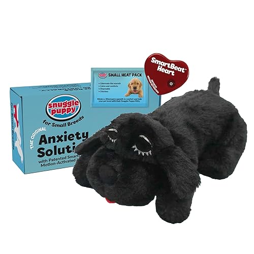 Snuggle Puppy Junior Heartbeat Puppy Toy - Heartbeat Puppy for Dogs - Pet Anxiety Relief and Calming Aid - Comfort Dog Toy - Behavioral Training and Sleep Aid Cuddle Buddy - Black - Black