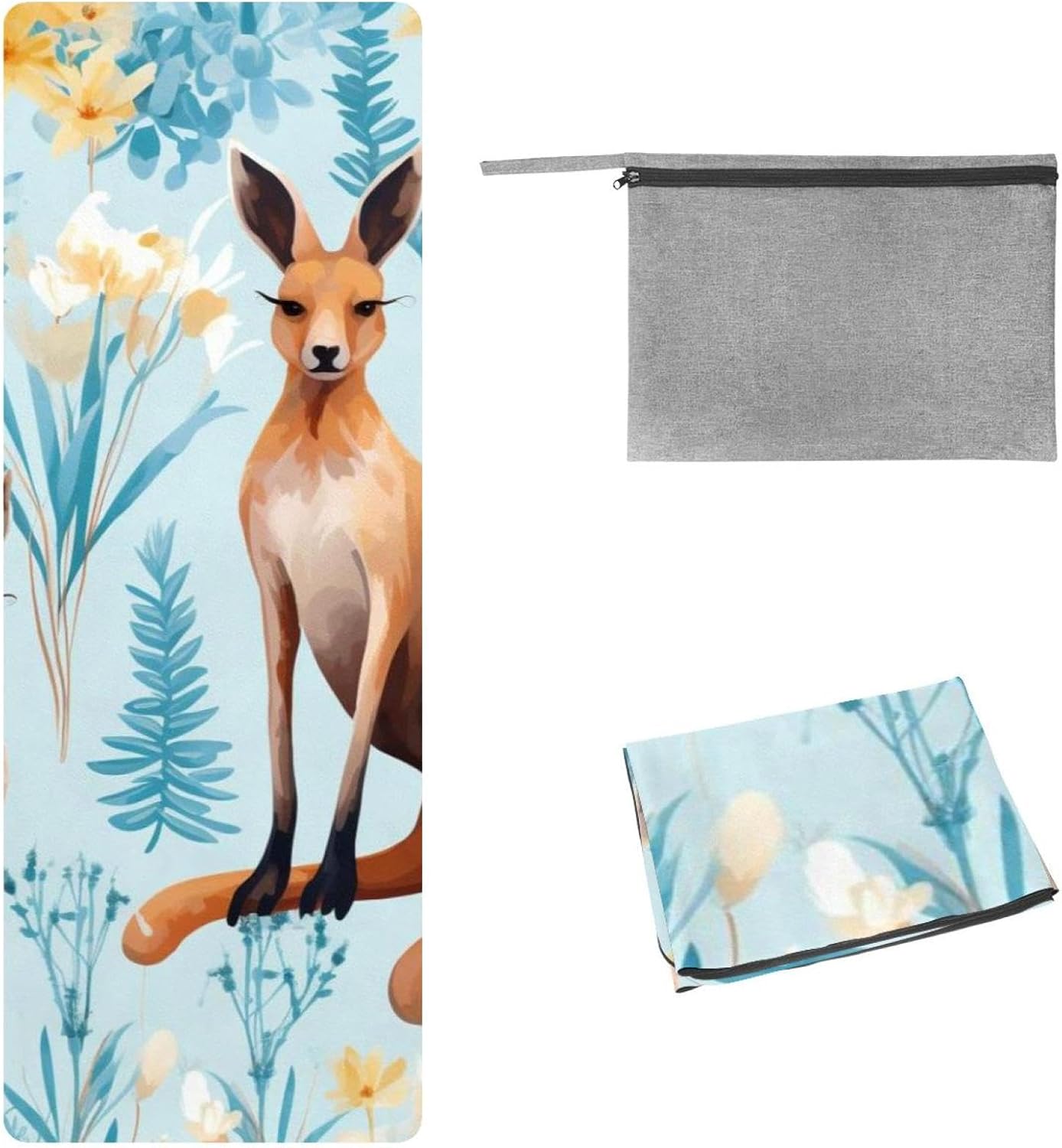 Yoga Towel, Kangaroo Pattern Non Slip Sweat Absorbent Hot Yoga Mat Towel for Hot Yoga, Pilates and Fitness - 72.8" x 26.8"