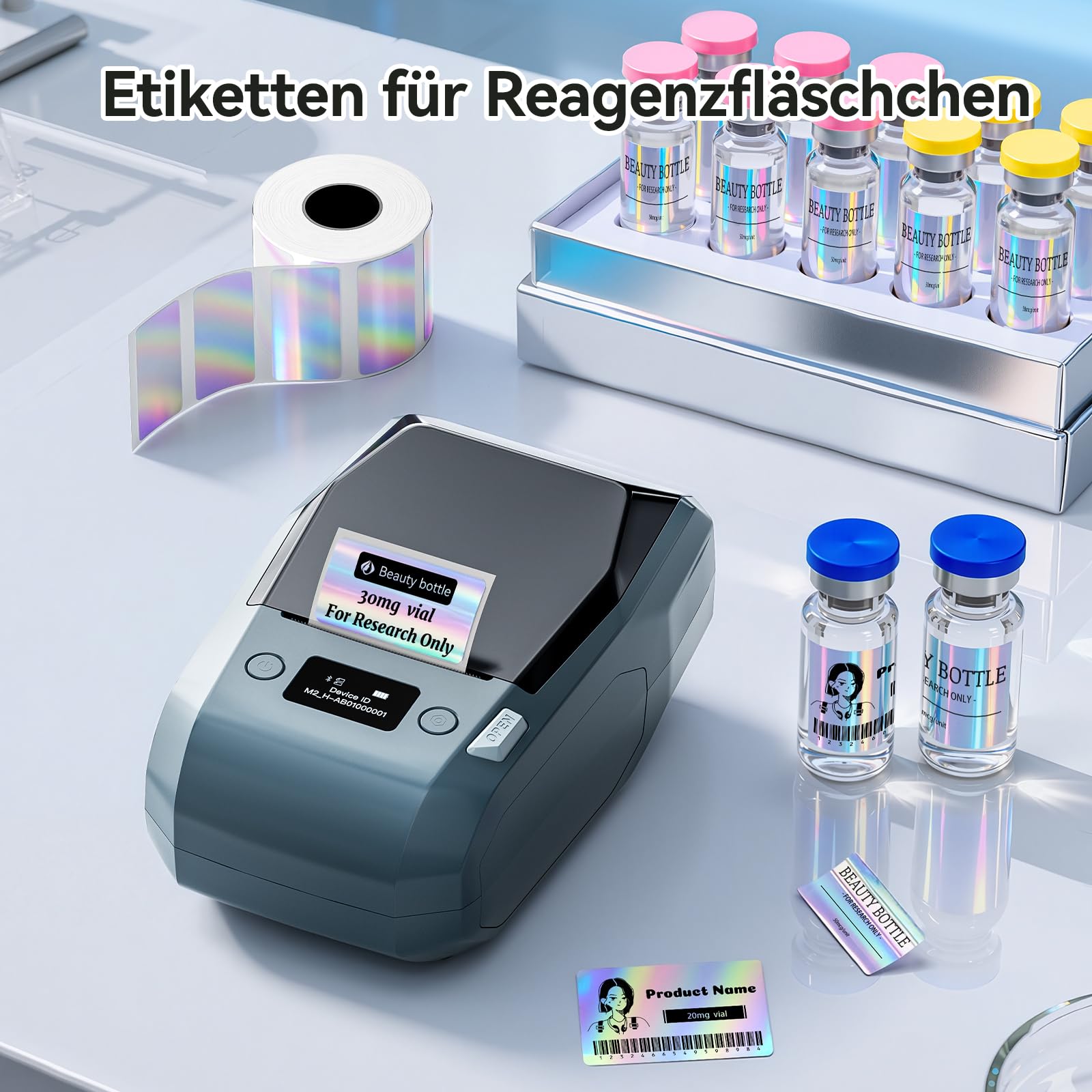 NIIMBOT M2 Etikettendrucker + Etiketten, unterstützt 8 bis 10 Jahre und -20 °C bis 100 °C kein Ausbleichen, für Zuhause, Büro, draußen, Arbeit