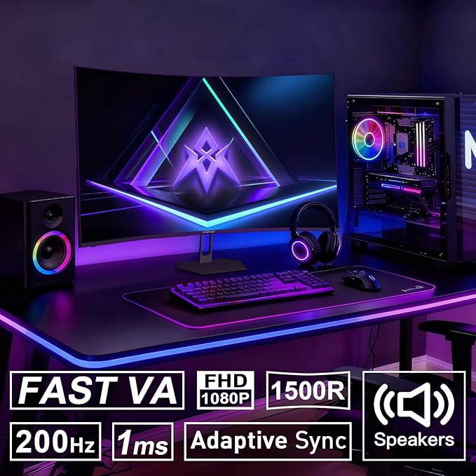 Monitor Curvo Gaming 27 Pulgadas FHD 200Hz con Altavoces miniatura 2