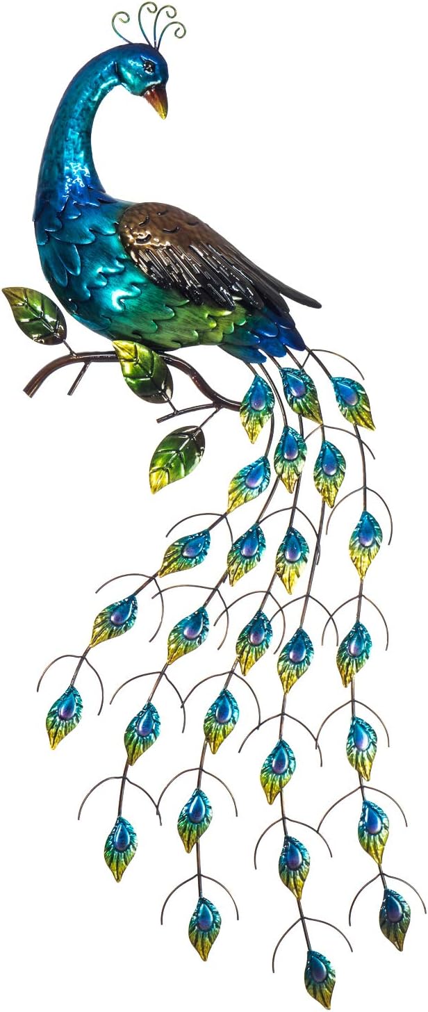 Peacock Metal Wall Decor - 3D Design - Hand Painted Wall-hanging - Large Impressive Wall Décor - 38” x 20” - Indoor or Outdoor Covered Areas - Home Decoration- Bird Art