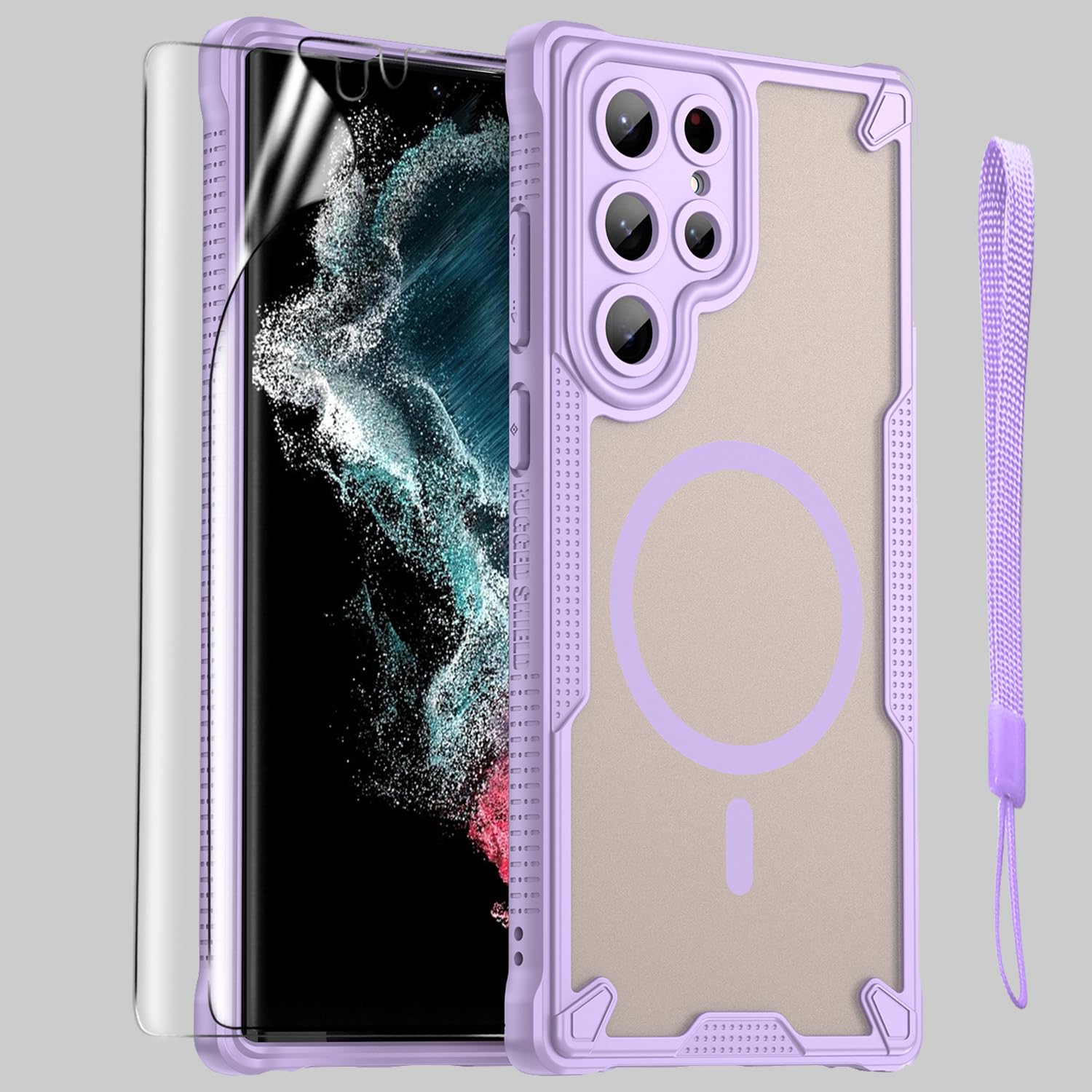 Htlhpxx for Samsung Galaxy S22 Ultra Case with Magsafe Magnetic Slim Shockproof Protective Case,Translucent Matte Back with Lanyard Strap and 2*