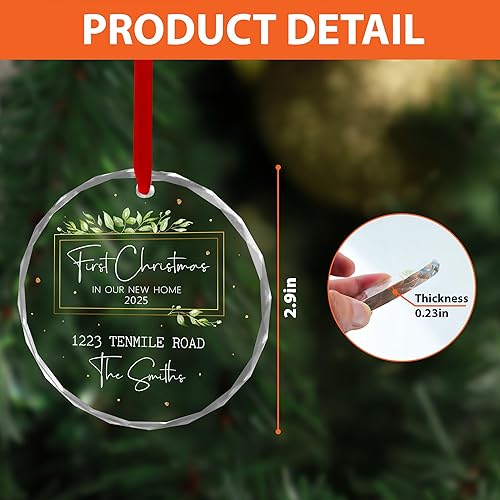 Vista 9 de Alpadil Adorno de cristal personalizado para la primera Navidad en nuestro nuevo hogar, adorno de dirección de casa, regalo de inauguración