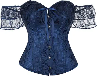 Renaissance Overbust Lace Up Corset Top for Women - Dark Blue