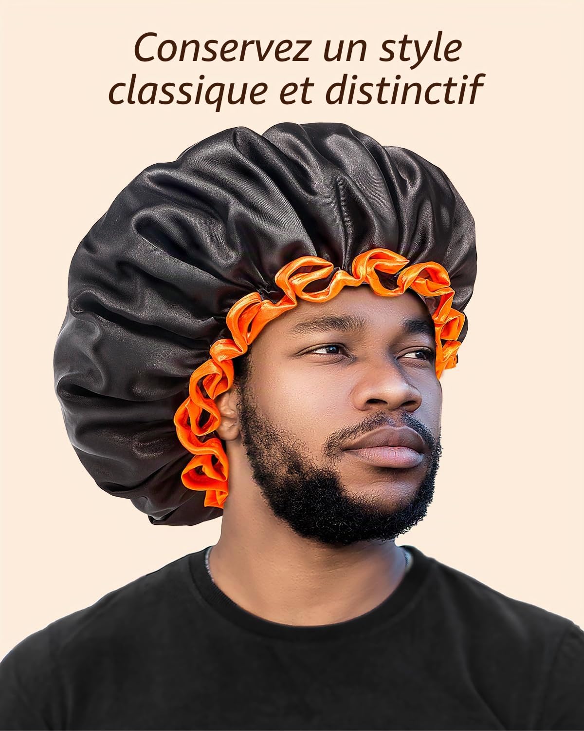 mikimini Bonnet de Douche Noir pour Femmes aux Cheveux Longs, Grande Bonnets de Douche Réutilisables et Imperméables pour Hommes, Bonnet de Bain à Double Couche pour Cheveux Épais et Bouclés
