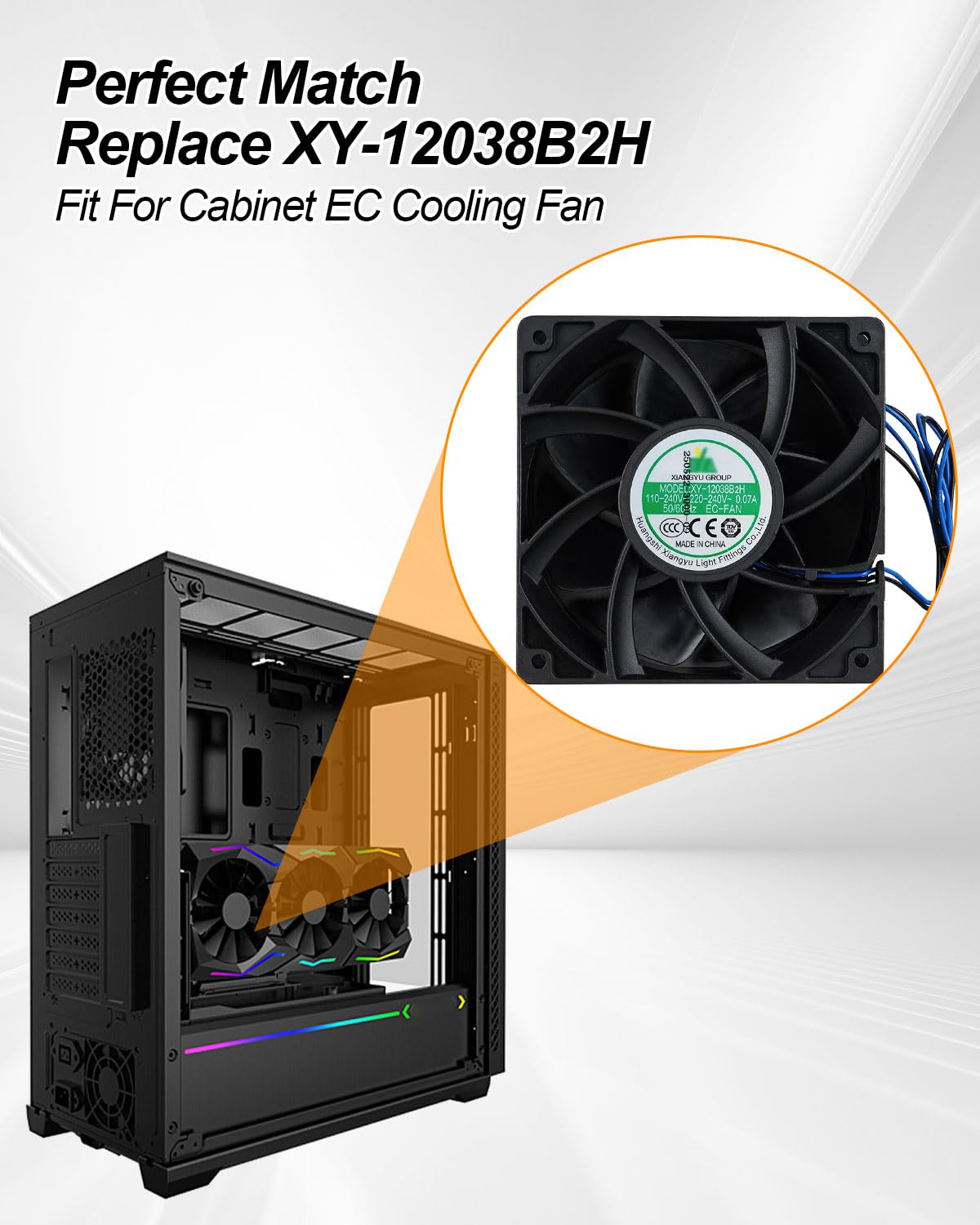 キャビネットEC冷却ファン 電気サーバーおよび産業用制御キャビネット用 大風量ファン用 XY-12038B2H交換用