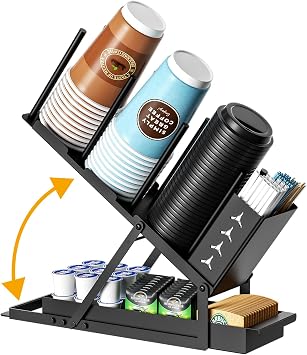 5 Compartment Metal Coffee Cup and Lid Holder with Straw Organizer