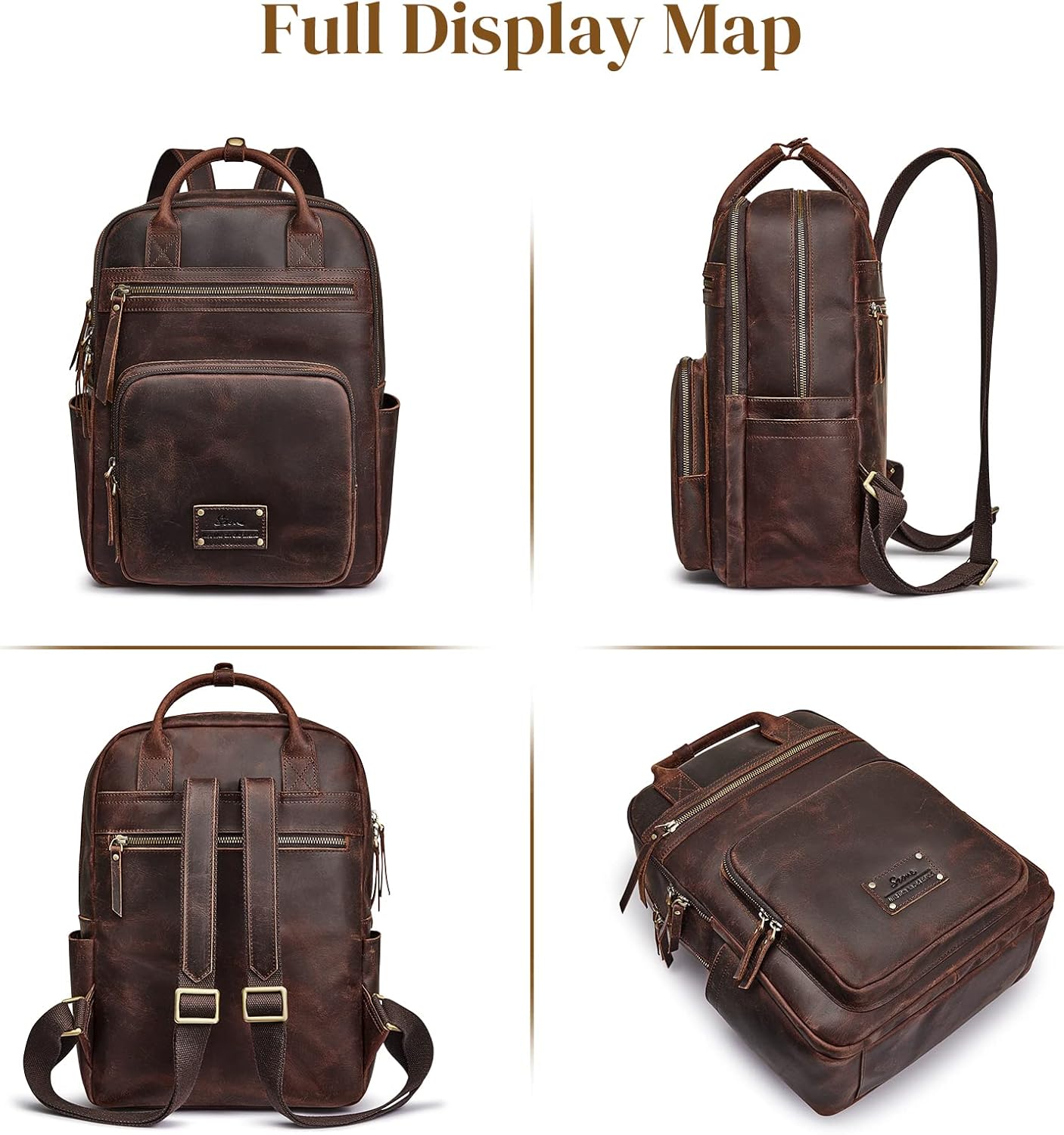 S-ZONE Vintage Genuine Leather Backpack Purse for Women Men Rucksack Travel Daypack with Luggage Sleeve - Image 8