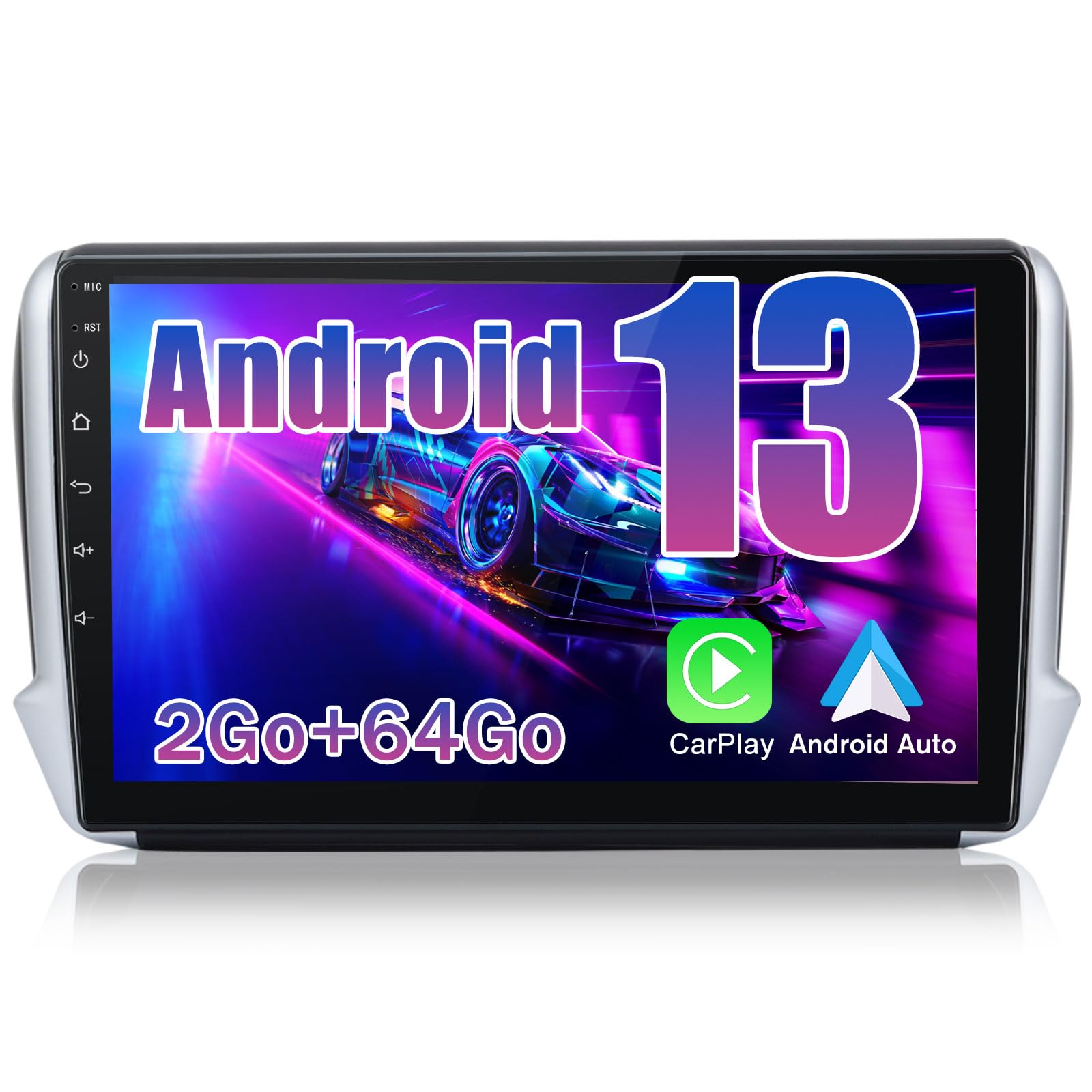 AWESAFE Autoradio Carplay pour Peugeot 208/2008 (2012-2018) | Écran Tactile 10 Pouces | CarPlay & Android Auto | GPS WiFi Bluetooth | FM RDS | SWC | Aide au Stationnement | 2Go+32Go