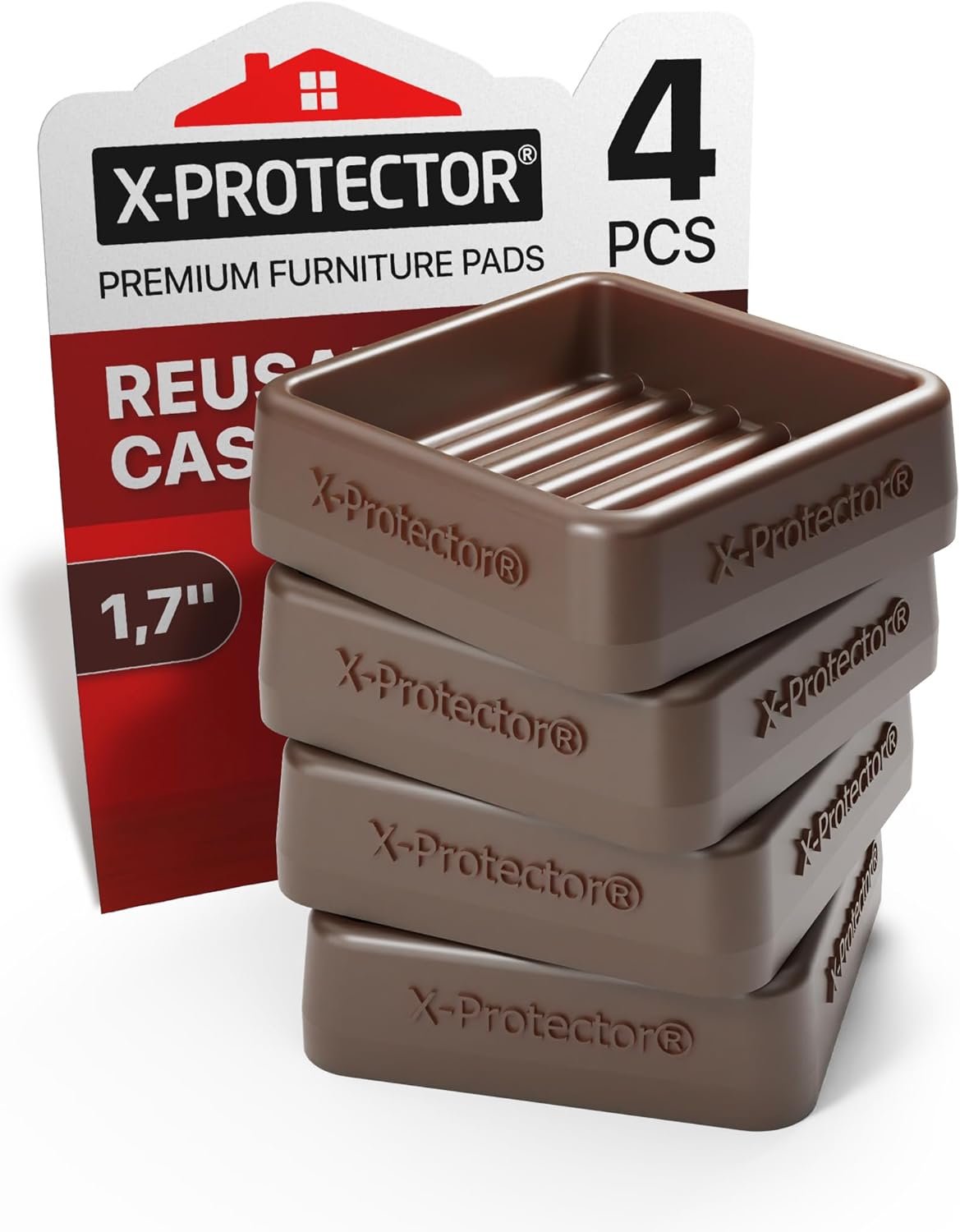 Furniture Cups X-PROTECTOR – 1.7" Caster Cups 4 PCS – Lined Furniture Coasters – Ideal Bed Stoppers – Non Skid Furniture Pads with a Perfect Design – Rubber Furniture Pads - Protect Any Flooring! 4 PCS, 1.7" x 1.7"