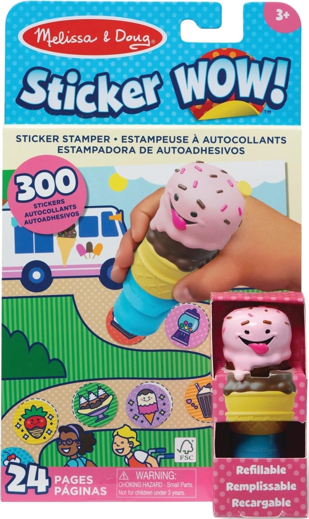 Melissa & Doug Sticker Wow!™ 24-Page Activity Pad and Sticker Stamper, 300 Stickers, Arts and Crafts Fidget Toy Collectible Character – Ice Cream - for Kids Ages 3+ - FSC Certified