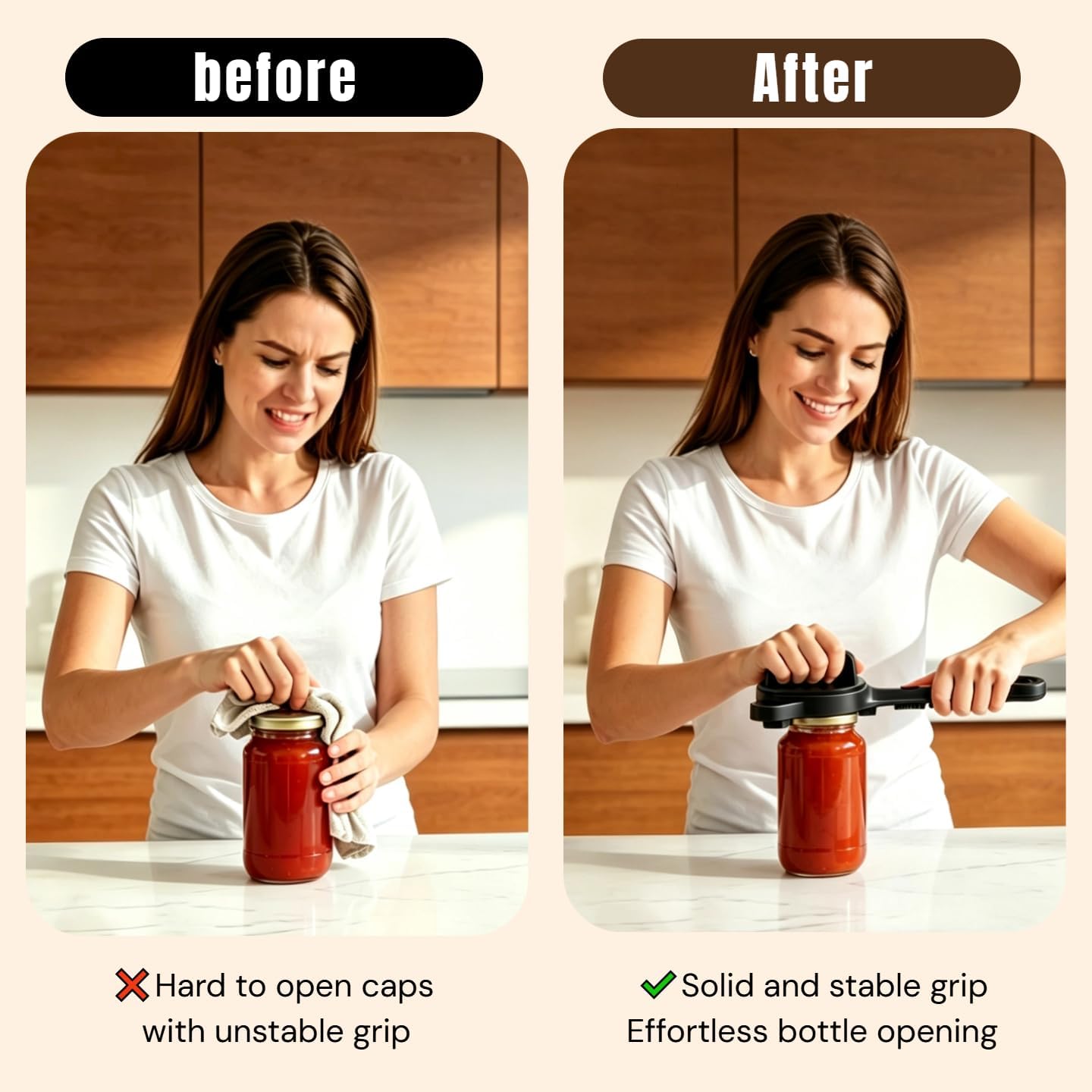 4-in-1 Adjustable Jar Opener, Grip Jar Opener,Can Opener for Weak Hands & Seniors, Non-Slip Ergonomic Kitchen Bottle Opener for 1-3.5 Inch Kitchen Mason Jars, Bottles & Cans