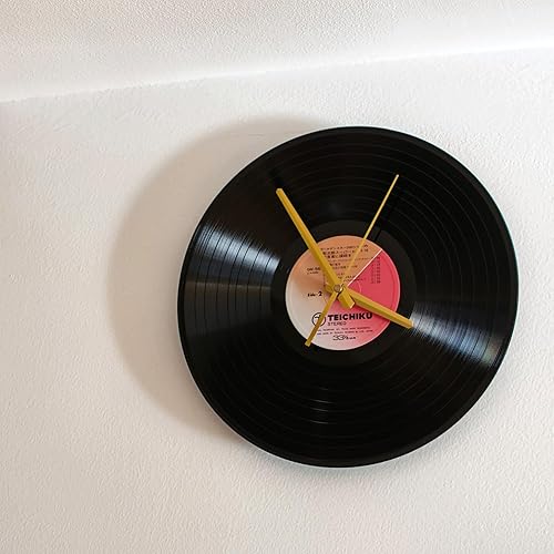 Lynora Reloj de pared de disco de vinilo real, hecho a mano con LP de los años 70 a 90, arte de pared retro vintage, movimiento silencioso,