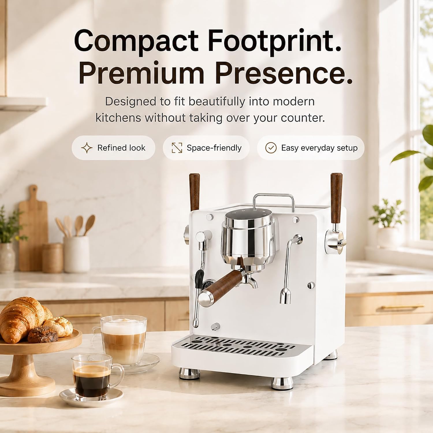 MEGAWISE KF-825 Espresso Machine with Milk Frother, 20 Bar Semi-Automatic Coffee Maker, 1.18L Water Tank, Stainless Steel Design for Espresso, Cappuccino and Latte, White