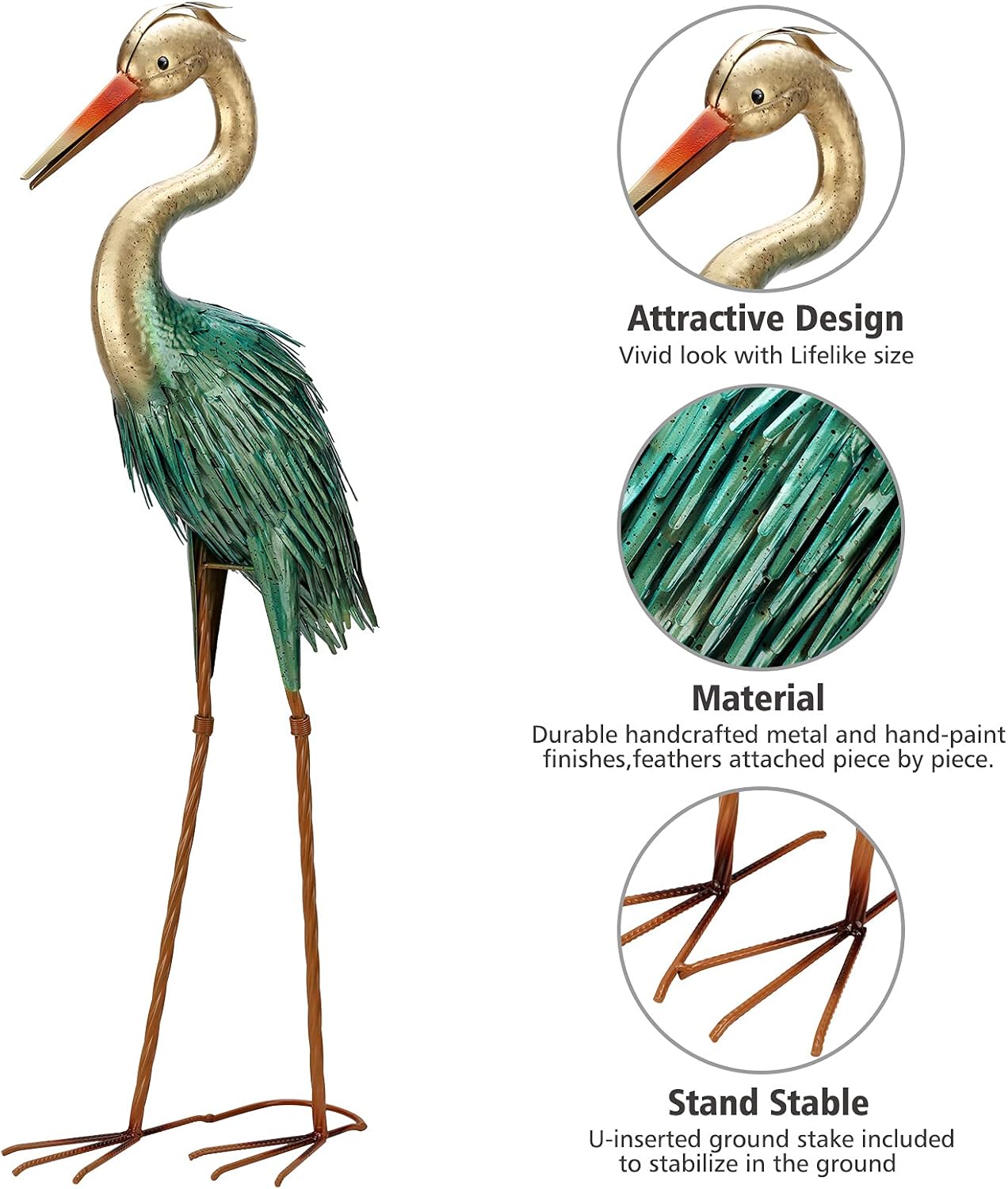 Crane Garden Statues Outdoor Heron Metal Yard Art Statues and Sculptures for Lawn Patio Backyard Decoration,Set of 2 : Patio, Lawn & Garden