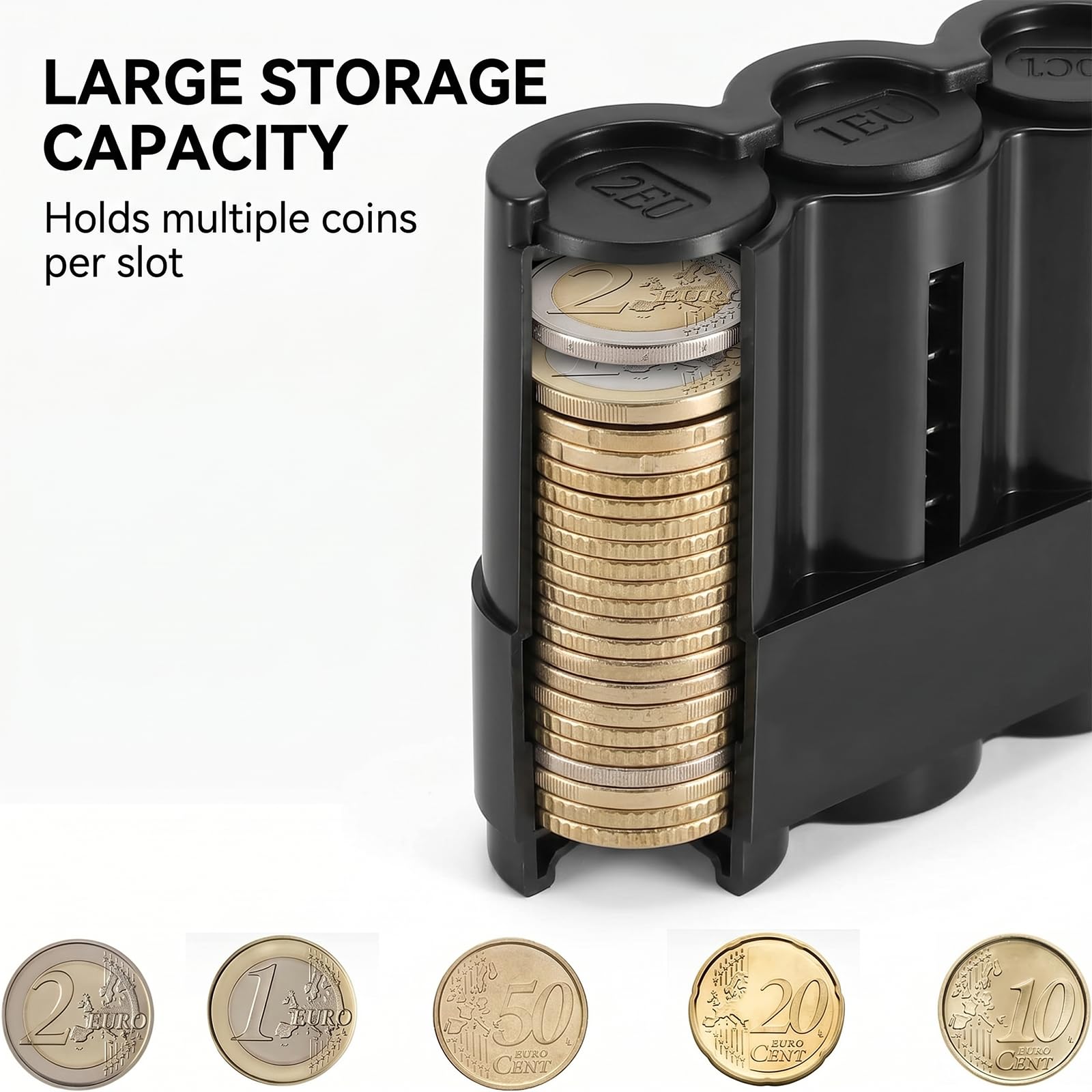 Portamonedas Clasificador Profesional 5 Compartimentos Negro Porta Monedas Euro JIAC 2 PCS